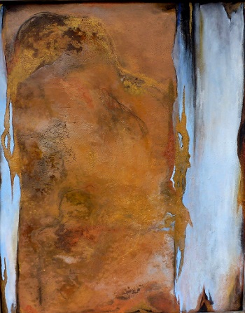 "Komposition II" auf Metall, Mischtechnik auf rostiger Metallplatte, 99 cm x 79 cm, 2017